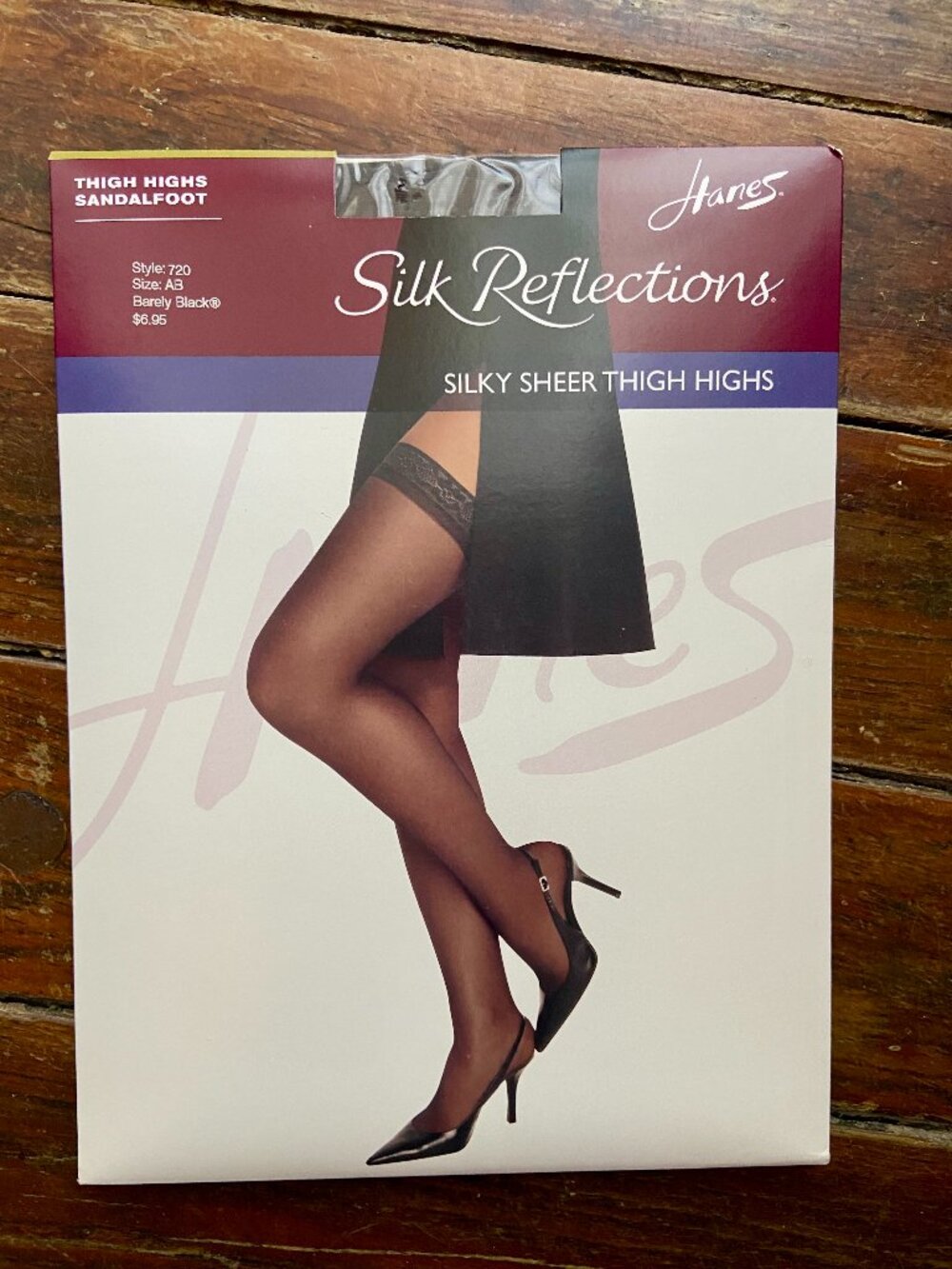 New HANES Silk Reflections Thigh Highs Sandalfoot Barely Black AB Style 720 NOS